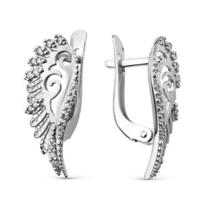 Серьги крылья из серебра с фианитом