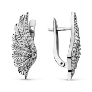 Серьги Крылья из серебра с фианитом